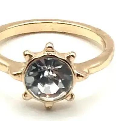 Gold Tone Celestial Sun Ring With Rhinestone Size 6.5