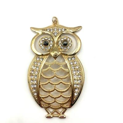 Gold-Tone Owl Pendant Necklace With Rhinestone Accents.