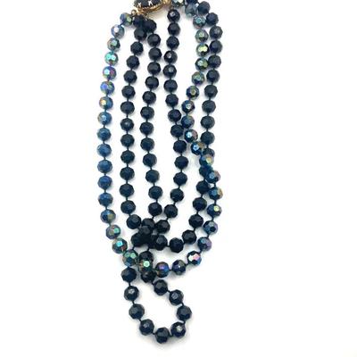 Vintage Three String Necklace, Two Black One Iridescent