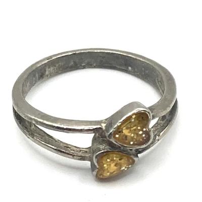 Silvertone Ring With Yellow Hearts Size 5.5