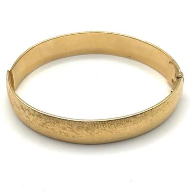 Vintage Monet Hinged Gold-Tone Textured Bangle Bracelet