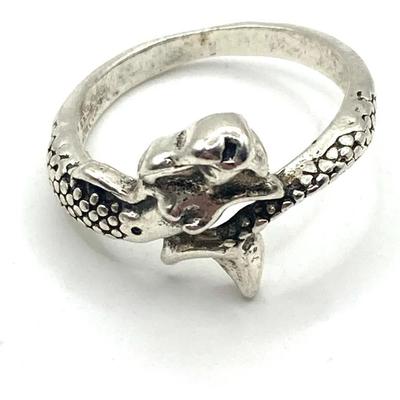 Antiqued Mermaid Wrap Ring Size 6.5 Silvertone