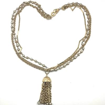 Vintage Gold Tone Tassel Drop Multistrand Chain Necklace With A Fold-Over Clasp Jellyfish 
