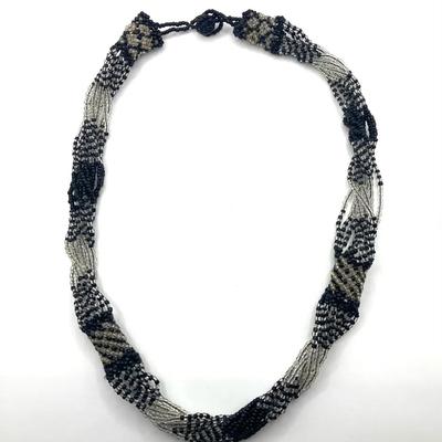 Black And White Glass Beaded Strand Necklace, Hand-Strung Southwest