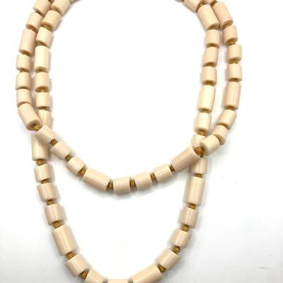 Vintage Celluloid Or Resin Beaded Necklace Faux Ivory