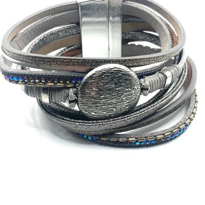 Well Made Metalic Colored Multistrand Statment Magnetic Clasp 7.5 In Leather