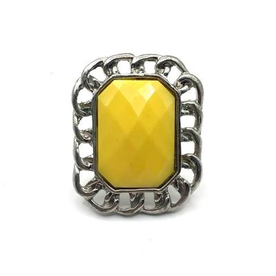 Yellow Bead Silver Adjustable Ring Size 6