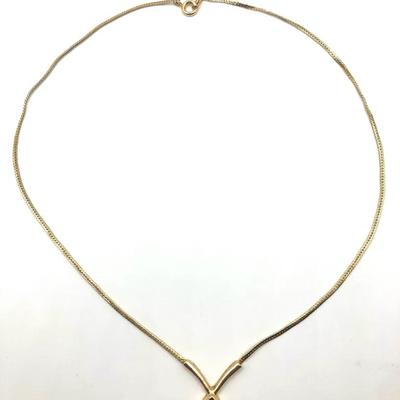 Vampy Red Rhinestone V Drop Necklace Gold Tone