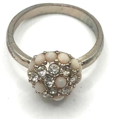 Vintage Size 7.25 Gold Tone Clear Crystal Orb Band Ring