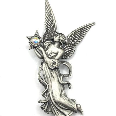 JJ Jonette Lovely Winged Angel Holding Star with Aurora Borealis Star