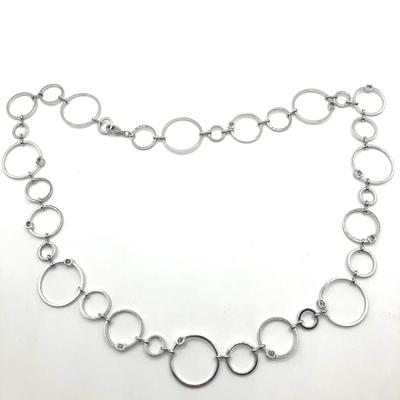Silvertone Chain Necklace With Interlocking Circles Mod Geometric