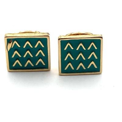 Gold Tone Green Clip On Earrings Vintage Mod Enamel 