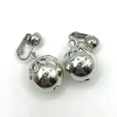 Pretty Silvertone Dangling Ball Costume Clip On Earrings 