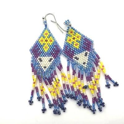 Handmade Seed Bead Fringe Earrings With A Geometric Pattern