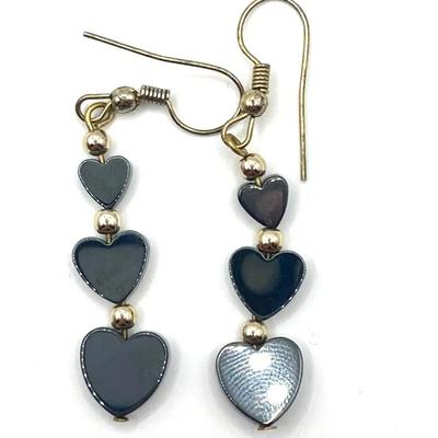 Hematite Heart Dangle Earrings