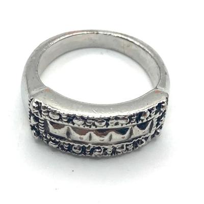 Silvertone Art Deco Band Accent Ring Size 4.5