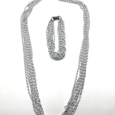 Vintage Celebrity Silvertone Scroll Chain Multi Strand Lightweight Necklace And Bracelet 