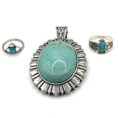 Silvertone Faux Turquoise Southwest Style Jewelry Lot