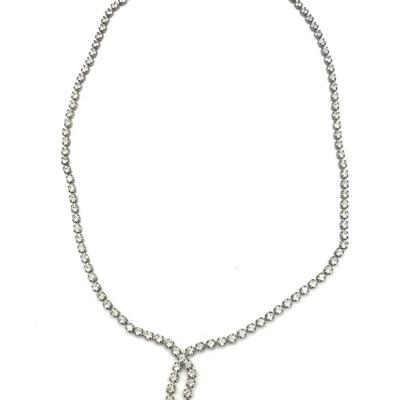 Vintage Clear Rhinestone Silver Tone Y Necklace