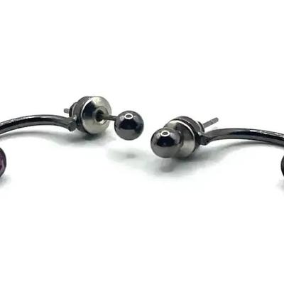 Stud Earrings with Enhancers Gunmetal and Red