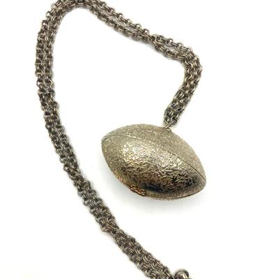 Vintage Football-Shaped Box Locket Pendant Necklace From The 1950s Or 1960s