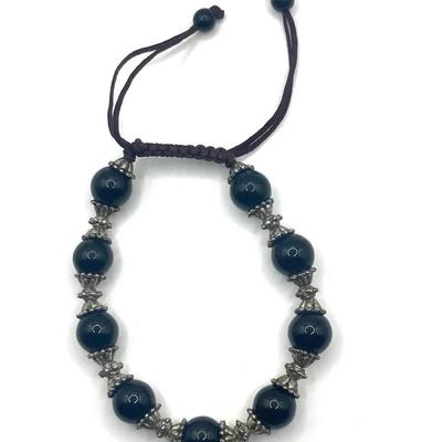 Silvertone And Blue Knotted Draw Closure Boho Bracelet