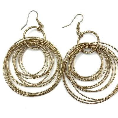 Gold Town Circle Hoop Dangle Earrings