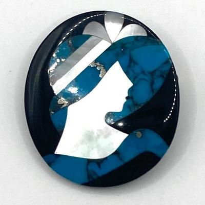 Beautiful Femme Silhouette Pin Blue Silvertone 