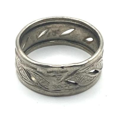 Vintage Open Work Silver Tone Slotted Pebbled RING Size6.5 