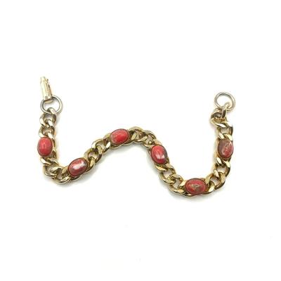 Bracciale Glass Cabochon Gold Tone Bracelet Red Vintage 