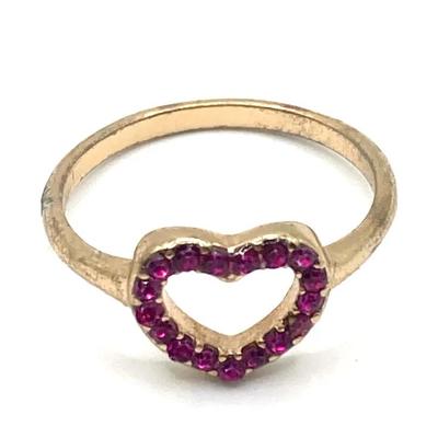 Gold-Toned Open Heart Ring With Ruby-Colored Rhinestones Size 6.5