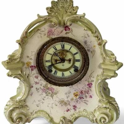 Antique Ansonia Porcelain Mantel Clock