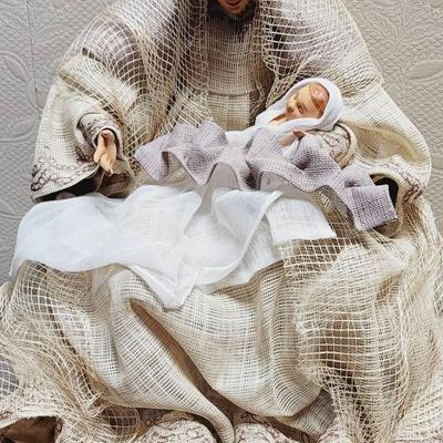 Burlap and Paper Virgin Mary and Christ Child Figure 