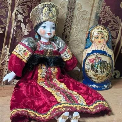 Russian Doll Pair Beautiful Embroidery And Painting