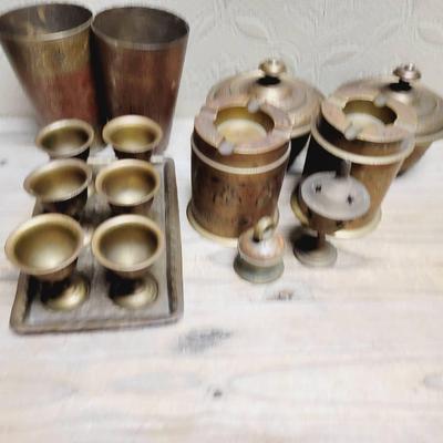 Middle Eastern Tooled Metal Lot Bowls Cups Insence Cordial 