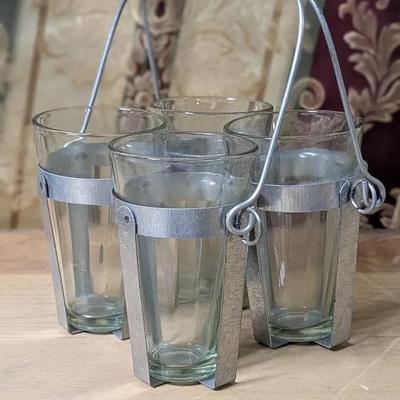 Galvanized Metal Caddy with Glass Vases: Portable Garden Cutting Display