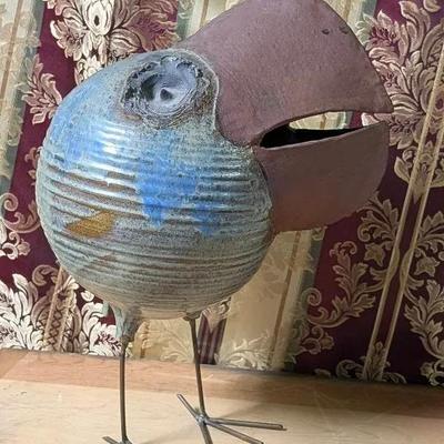 Big Headed Parrot Sculpture Art Pottery