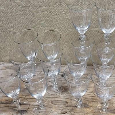 Imperial Twist Stem Glasses Lot - Water 6 And Wine 8
