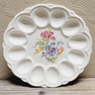American Artware Floral Ceramic Egg Plate