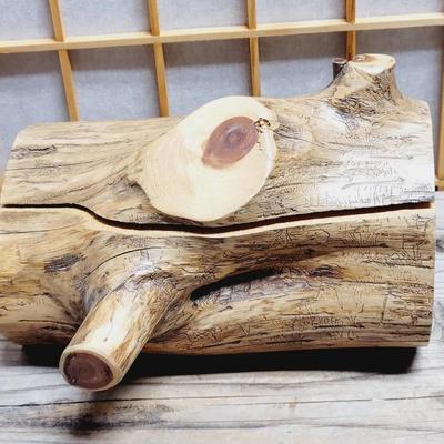 Handmade Folk Art Cut Log Jewelry Box #1