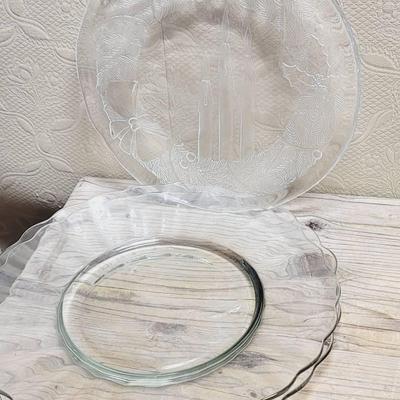 Clear Glass Serving Platters Christmas And Ripple - 3 Pieces