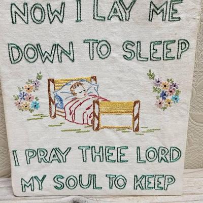 Hand Embroidered Lord's Prayer On Linen Vintage 