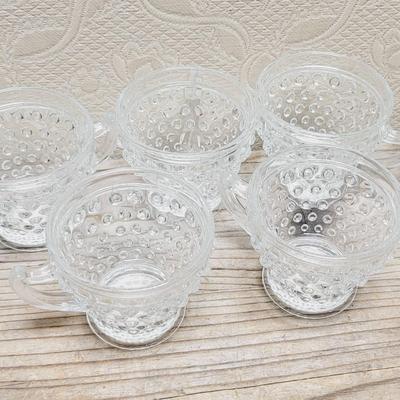 Hobnail Punch Cups Clear Glass Set Of 6 Vintage 