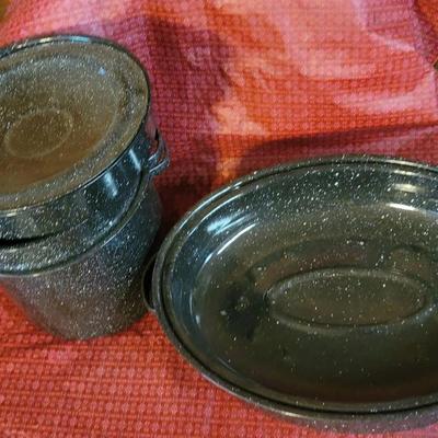 Blue Graniteware Pot Pan Lot With Lids