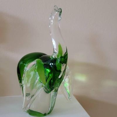 Green and Clear Murano Elephant Art Glass Figurine