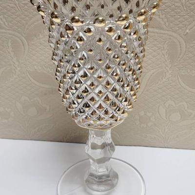 Imperial Clear Glass Vase Diamond Point with Weeping Gold Accents 