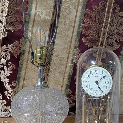 Cut Glass Lamp And Mantle Clock Lot Antique TLC