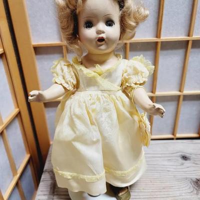 Composition Doll Yellow Dress 13" Neck Mark Antique 