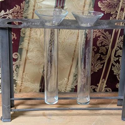 Heavy Metal Base With Two Glass Vases Propagation Station