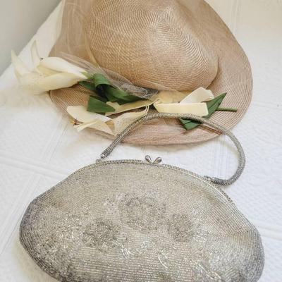 Ladies Lily Hat And Beaded Floral Purse Vintage